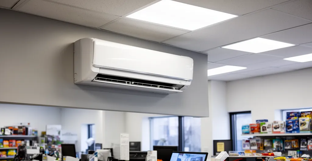 Unité split murale installée dans une boutique commerciale québécoise