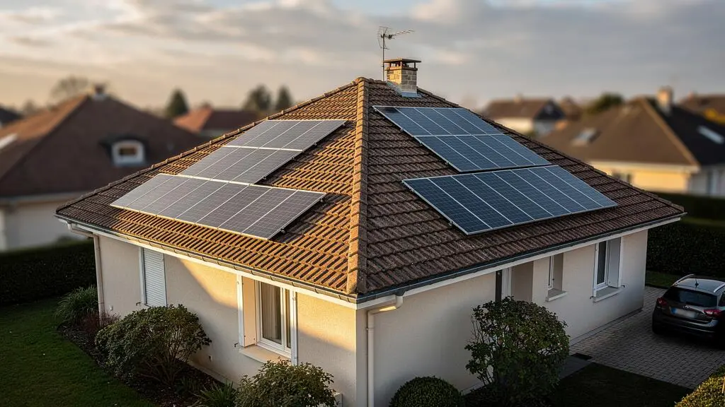 Une maison équipée de panneaux solaires répartis sur les deux versants est et ouest de sa toiture.